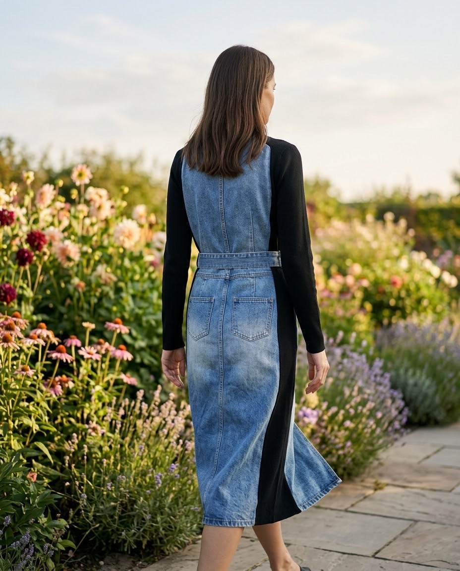 Robe Bi-Matière Jean & Maille Ceinturée Noir, La Garde-Robe de Nina - vue 4
