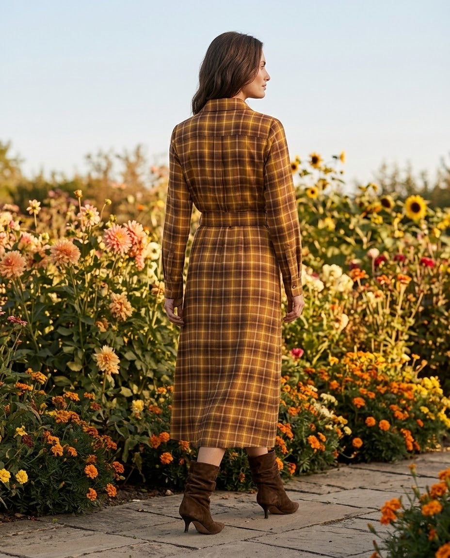 Robe Chemise Carreaux Marron Fleur Amovible, La Garde-Robe de Nina - vue 3