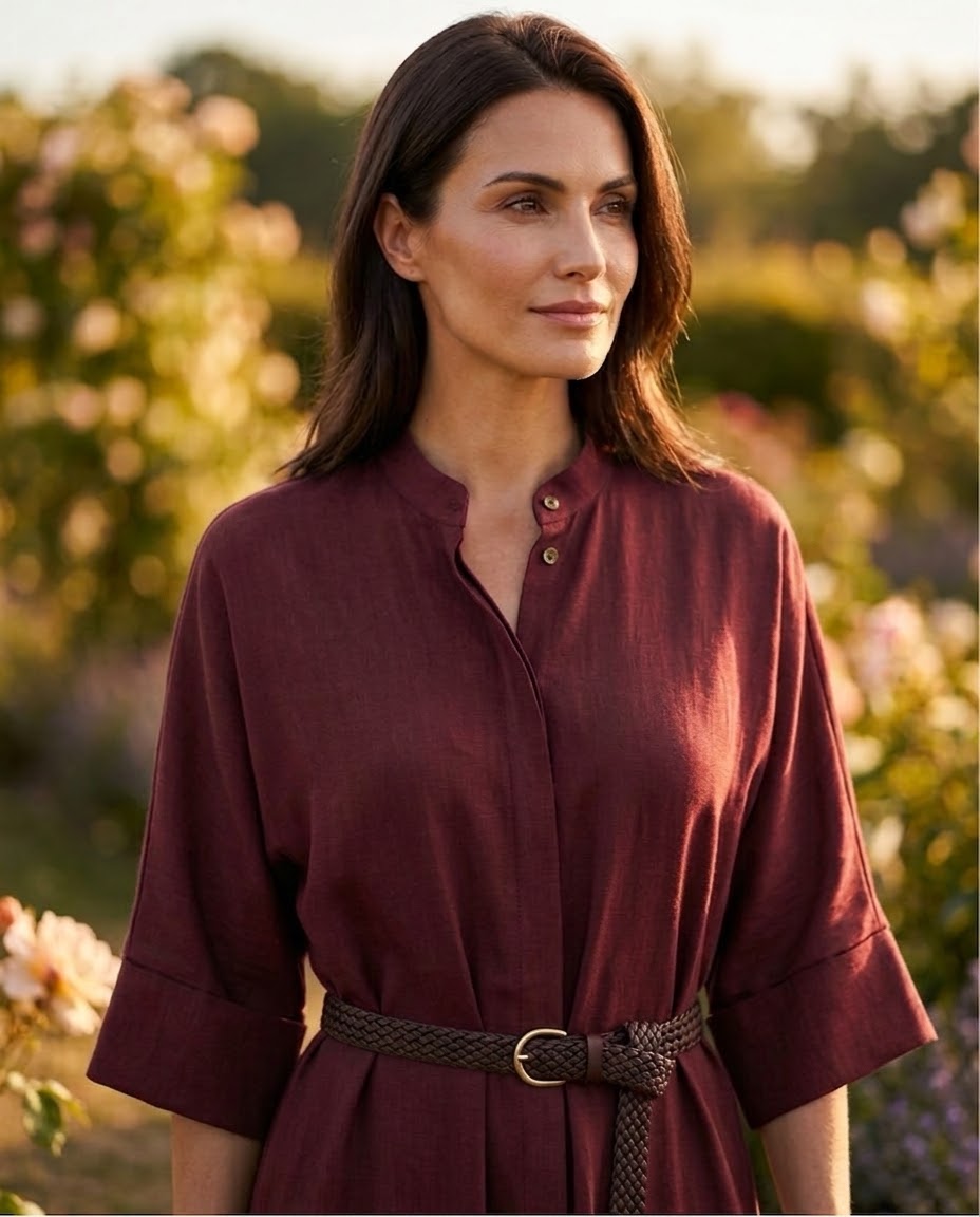 Robe Chemise Ceinturée à Manches 3/4 Bordeaux, La Garde-Robe de Nina - vue 2