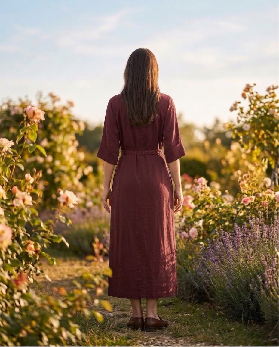 Robe Chemise Ceinturée à Manches 3/4 Bordeaux, La Garde-Robe de Nina - vue 3