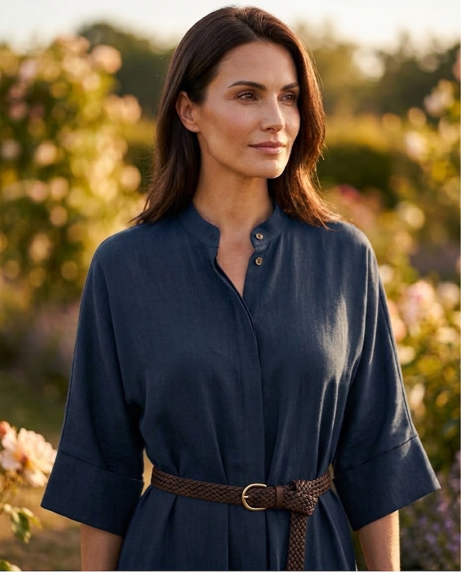 Robe Chemise Ceinturée à Manches 3/4 Marine, La Garde-Robe de Nina - vue 2