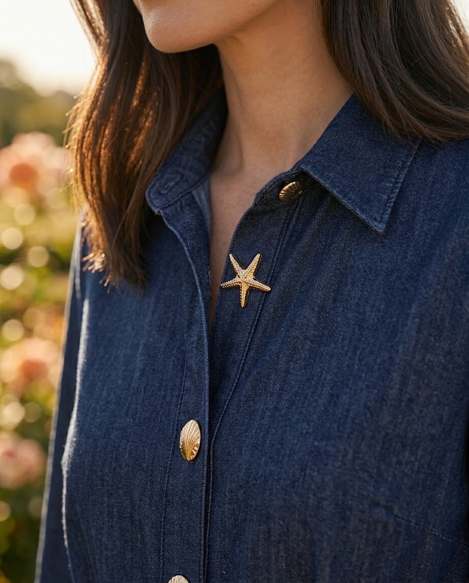 Robe Chemise en Jean Boutons Coquillages, La Garde-Robe de Nina - vue 3