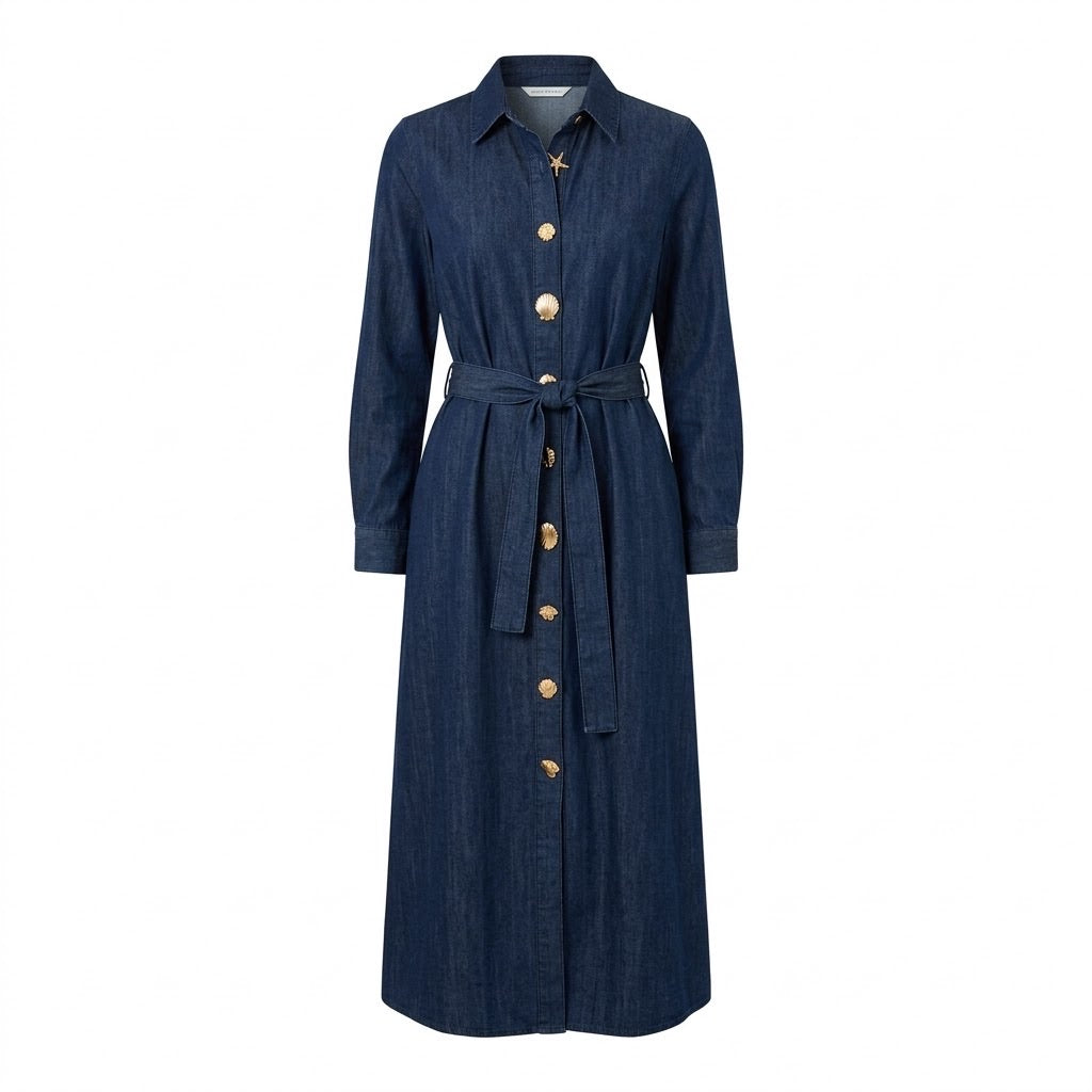 Robe Chemise en Jean Boutons Coquillages, La Garde-Robe de Nina - vue 5