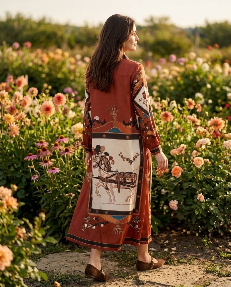 Robe Chemise Imprimé Cavalier Brique, La Garde-Robe de Nina - vue 3