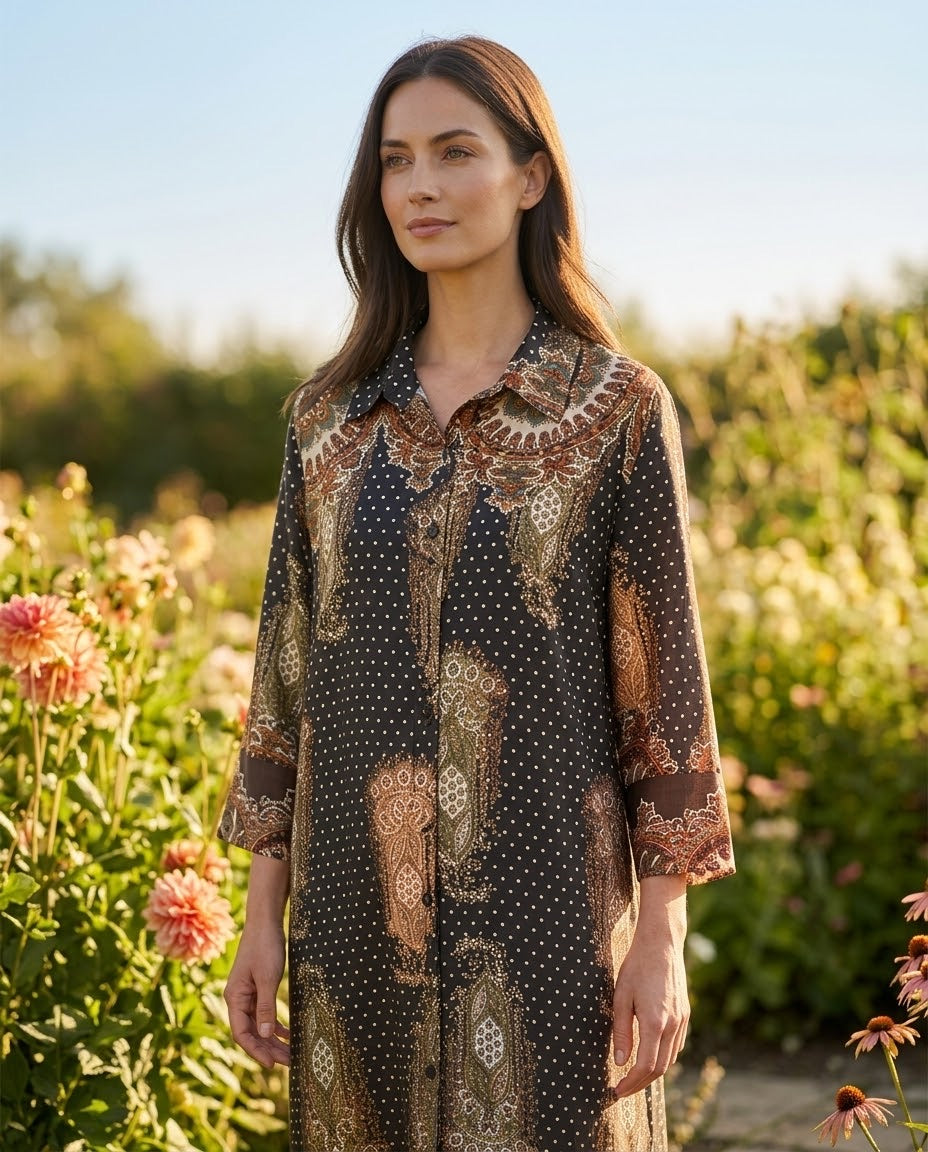 Robe Chemise Longue Imprimée Cachemire Noir & Marron, La Garde-Robe de Nina - vue 2
