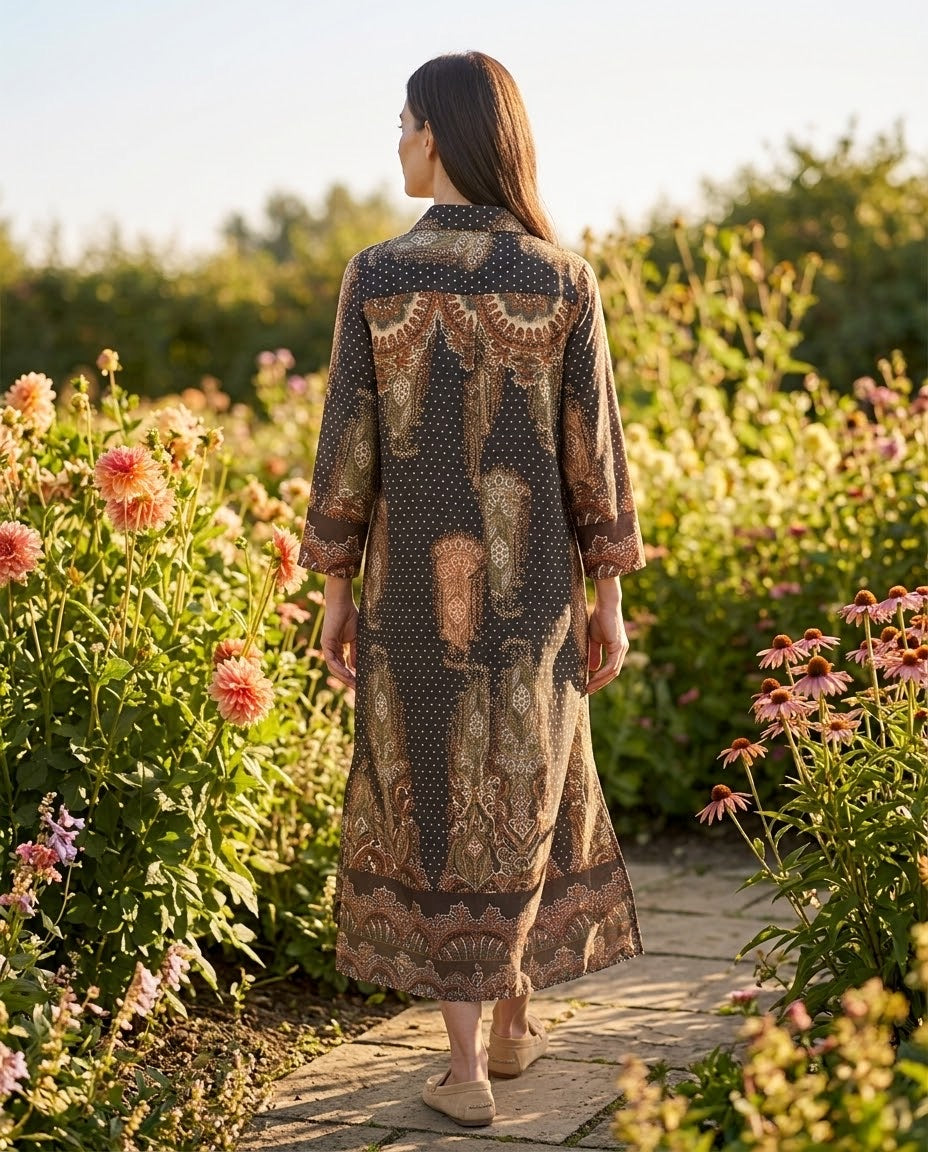 Robe Chemise Longue Imprimée Cachemire Noir & Marron, La Garde-Robe de Nina - vue 3