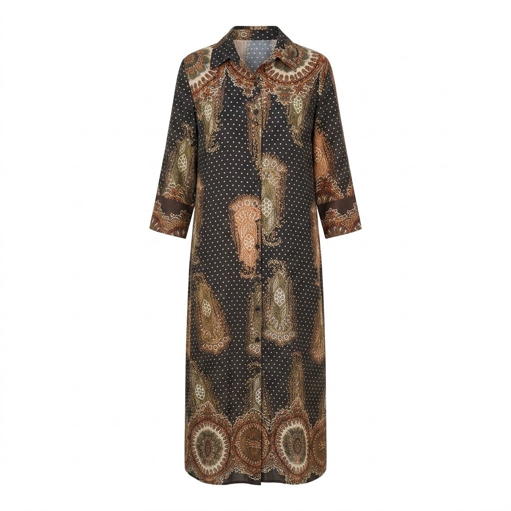 Robe Chemise Longue Imprimée Cachemire Noir & Marron, La Garde-Robe de Nina - vue 5