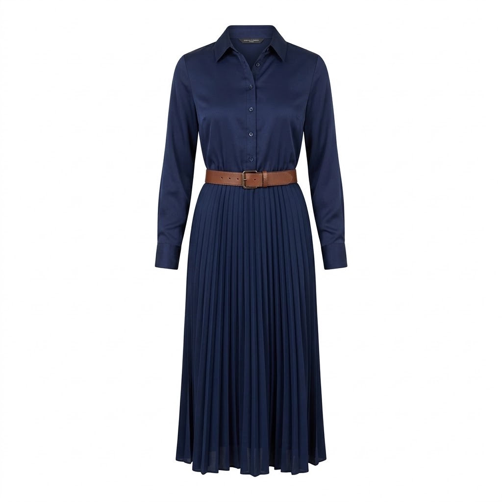 Robe Chemise Plissée Marine, La Garde-Robe de Nina - vue 5