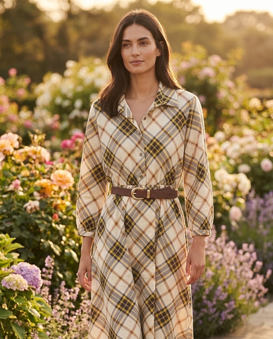 Robe Chemise Velours Côtelé Carreaux Écru, La Garde-Robe de Nina - vue 3
