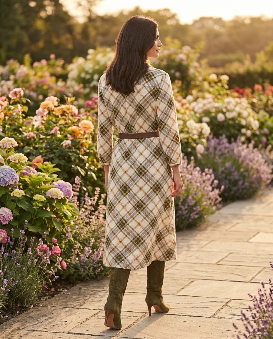 Robe Chemise Velours Côtelé Carreaux Écru, La Garde-Robe de Nina - vue 4