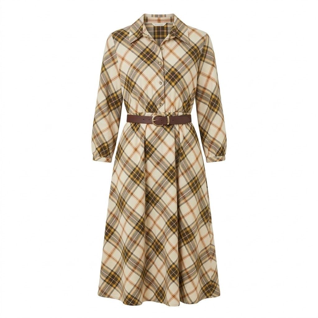 Robe Chemise Velours Côtelé Carreaux Écru, La Garde-Robe de Nina - vue 5