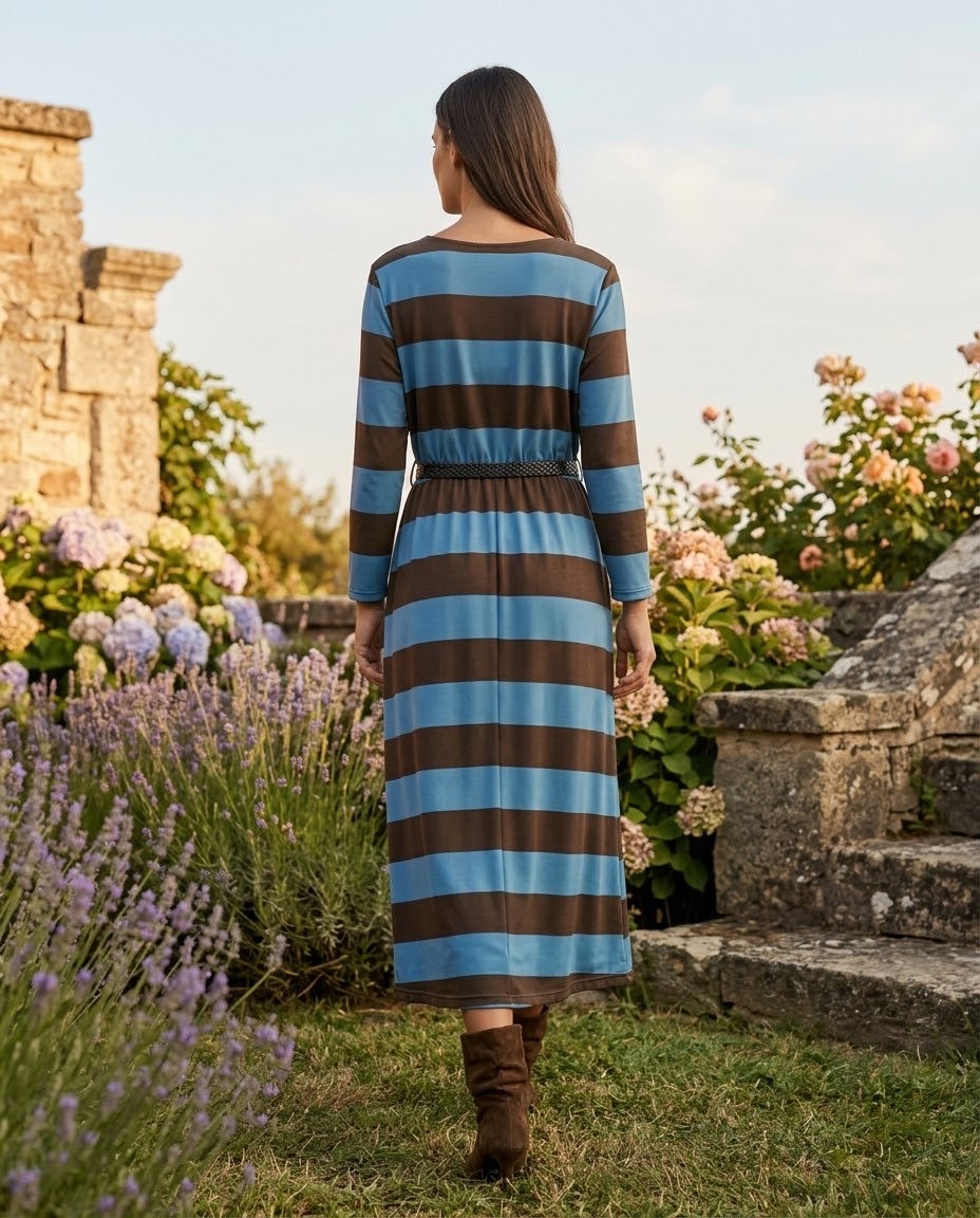 Robe Rayée Bleu Marron Sport Chic, La Garde-Robe de Nina - vue 3