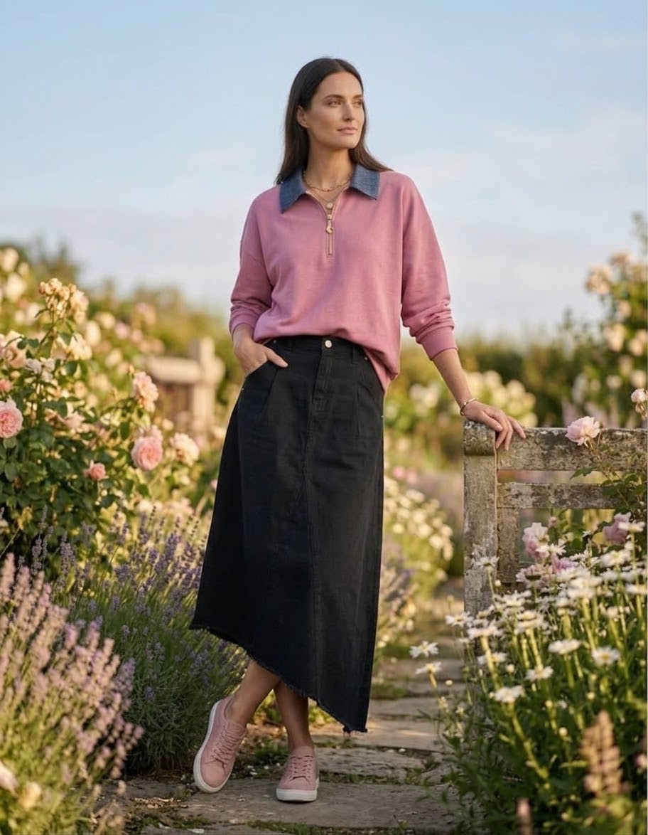 Sweat Bi-Matière Col Jean Zippé Rose, La Garde-Robe de Nina - vue 4