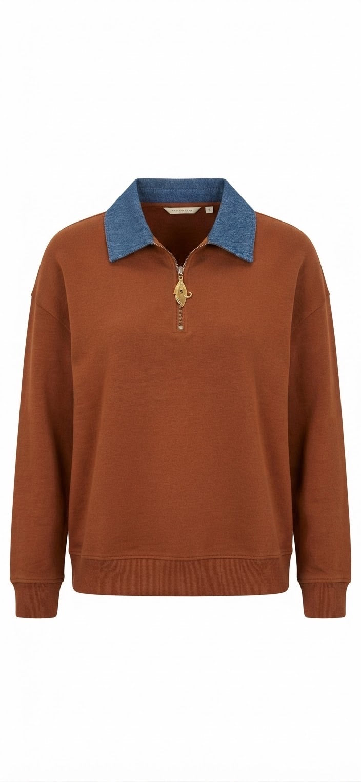 Sweat Bi-Matière Col Jean Zippé Rouille, La Garde-Robe de Nina - vue 4