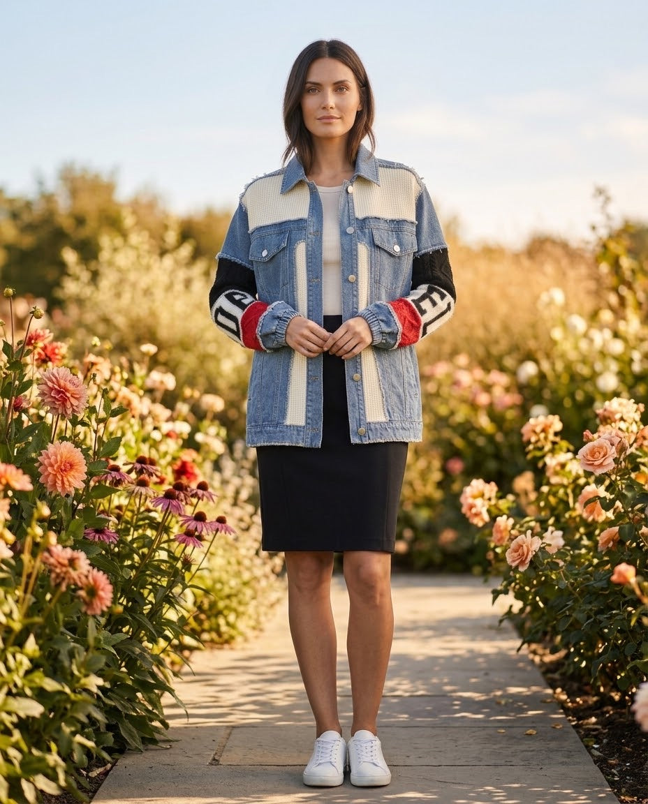 Veste en Jean Bi-Matière Manches Colorblock, La Garde-Robe de Nina - vue 1