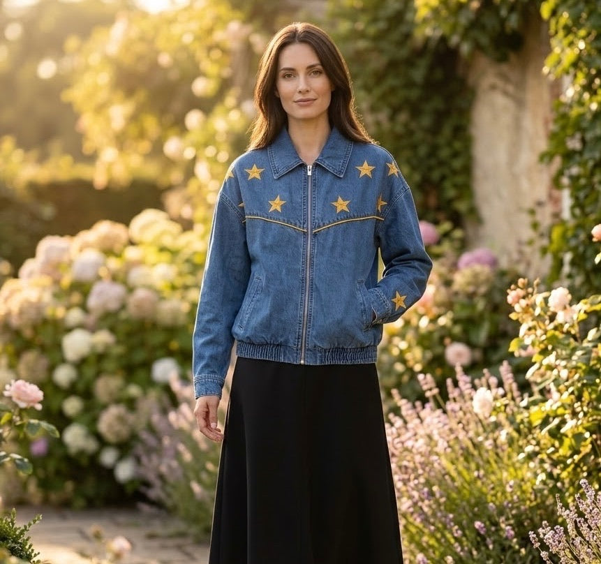 Veste en Jean Brodée Étoiles Dorées, La Garde-Robe de Nina - vue 2