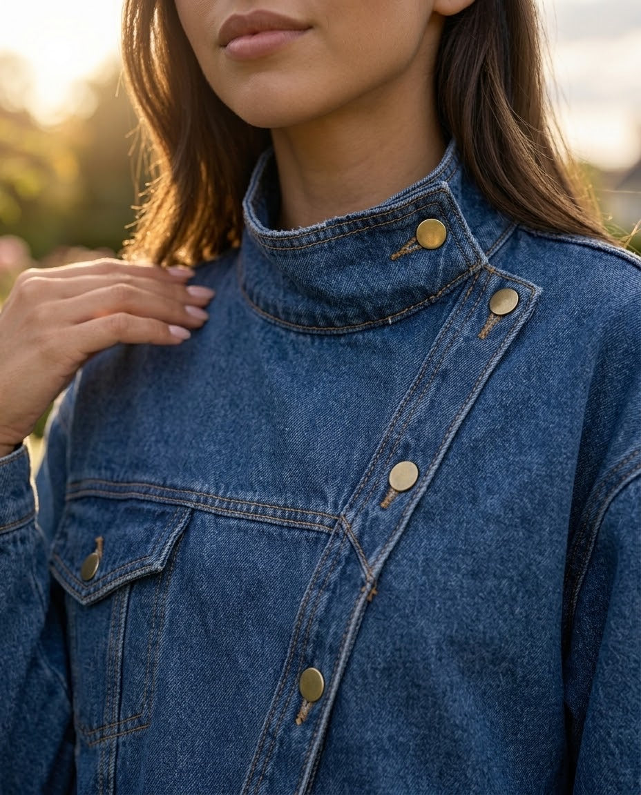 Veste en Jean Col Montant Croisée, La Garde-Robe de Nina - vue 2