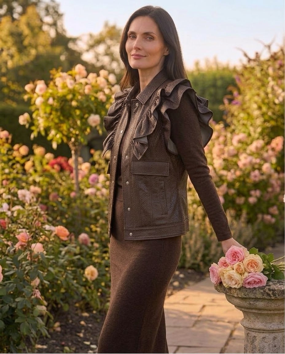 Veste Similicuir Sans Manches à Volants Marron, La Garde-Robe de Nina - vue 1