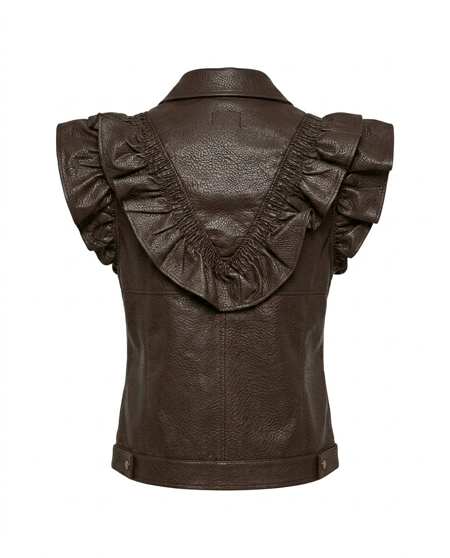 Veste Similicuir Sans Manches à Volants Marron, La Garde-Robe de Nina - vue 2
