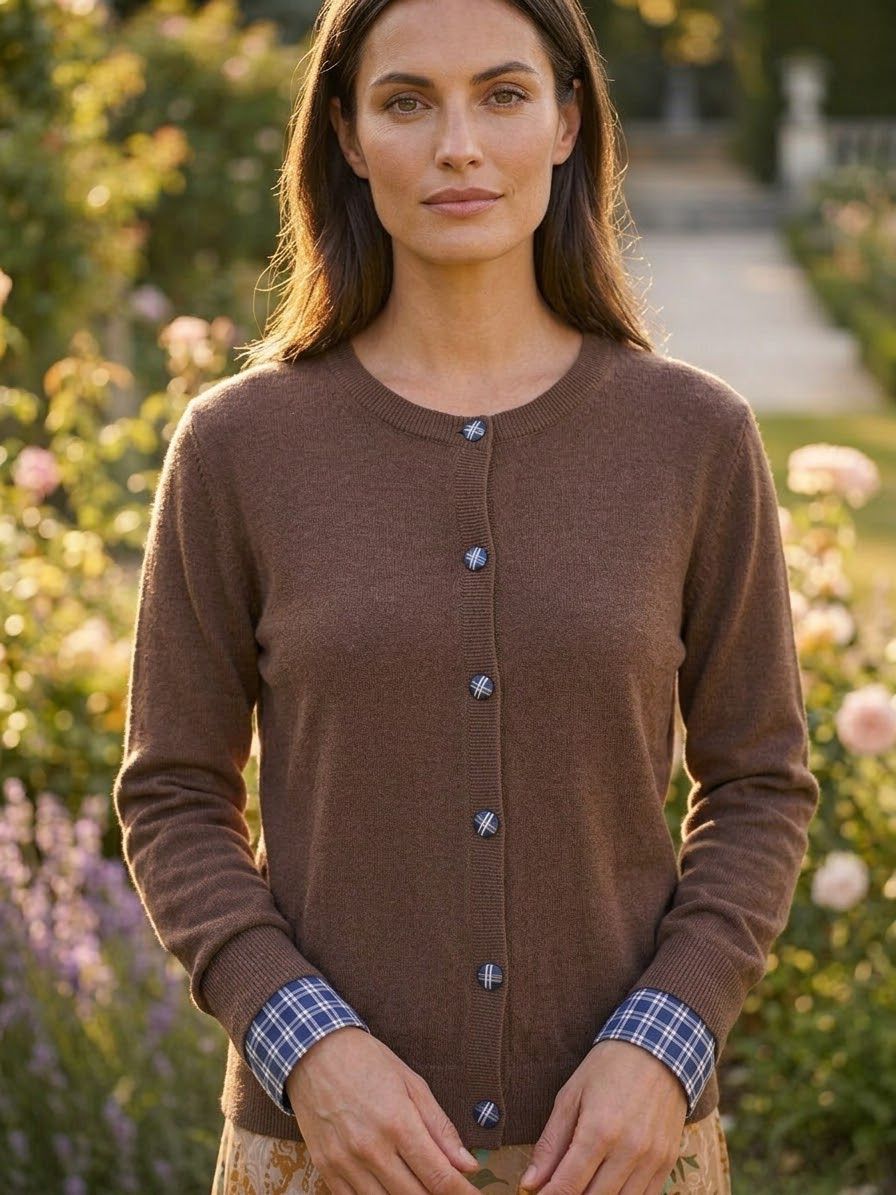 Cardigan Marron Poignets Écossais, La Garde-Robe de Nina - vue 1