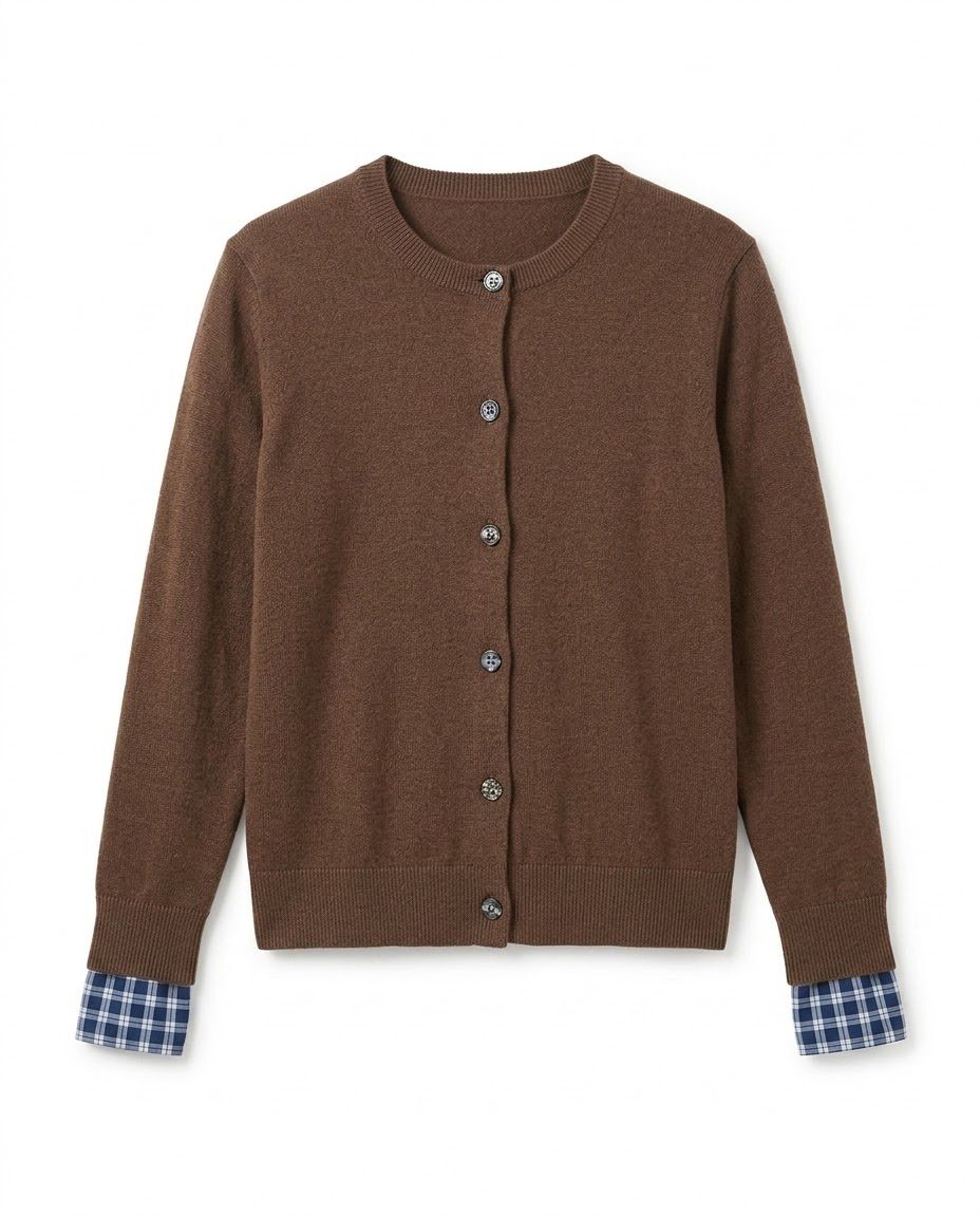 Cardigan Marron Poignets Écossais, La Garde-Robe de Nina - vue 5