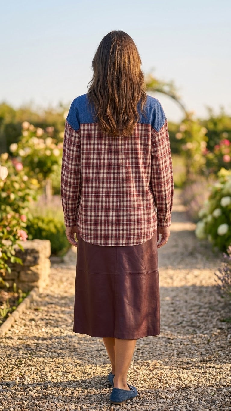 Chemise Bi-Matière Carreaux & Denim Cloutée, La Garde-Robe de Nina - vue 4
