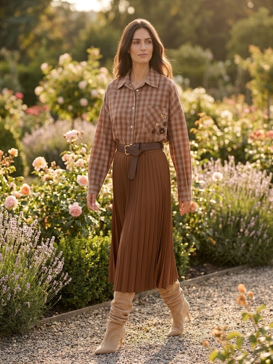 Chemise Carreaux Marron Détail Fleurs, La Garde-Robe de Nina - vue 1