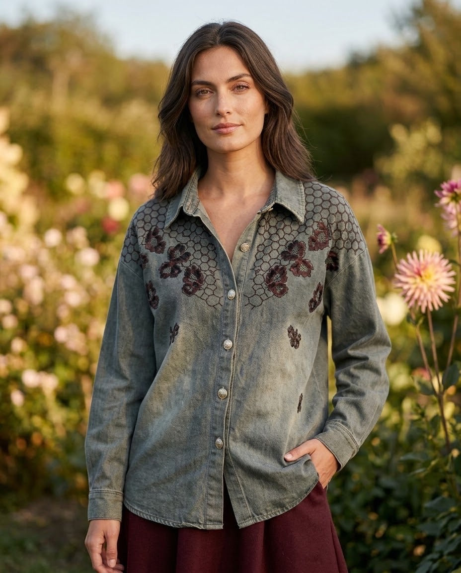 Chemise en jean brodée, La Garde-Robe de Nina - vue 2