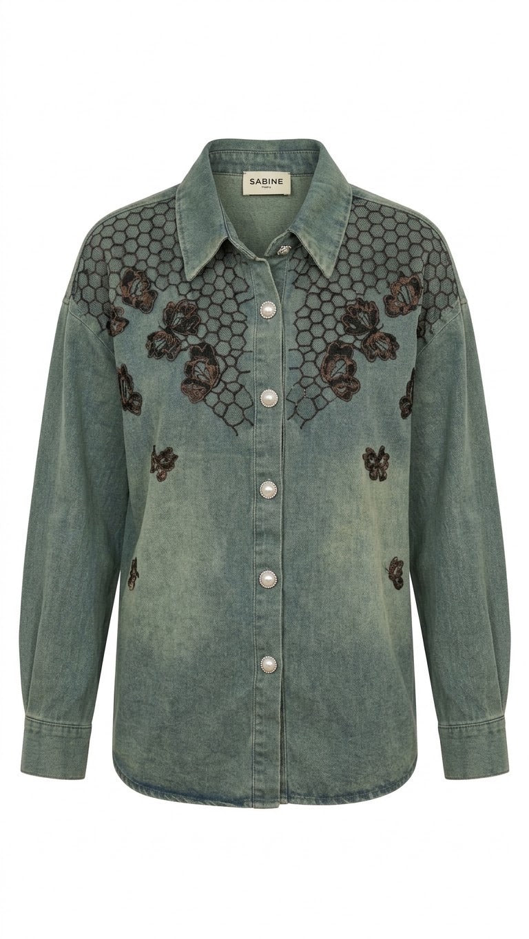 Chemise en jean brodée, La Garde-Robe de Nina - vue 5