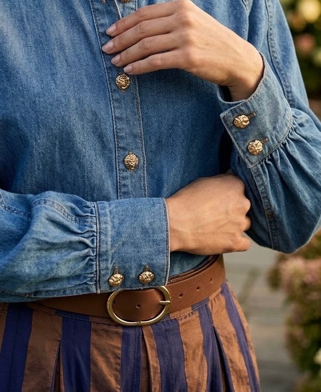 Chemise en Jean Lavallière Boutons Bijoux, La Garde-Robe de Nina - vue 3