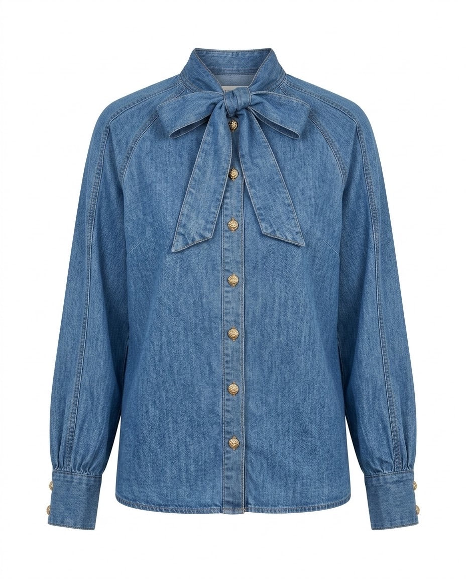 Chemise en Jean Lavallière Boutons Bijoux, La Garde-Robe de Nina - vue 5