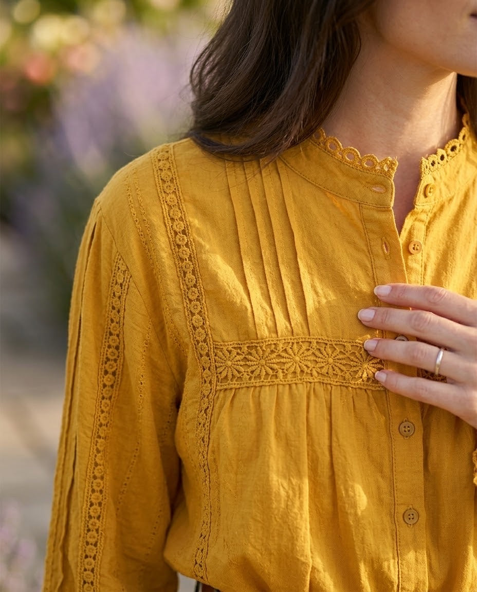 Chemise Moutarde Broderies Anglaises, La Garde-Robe de Nina - vue 2