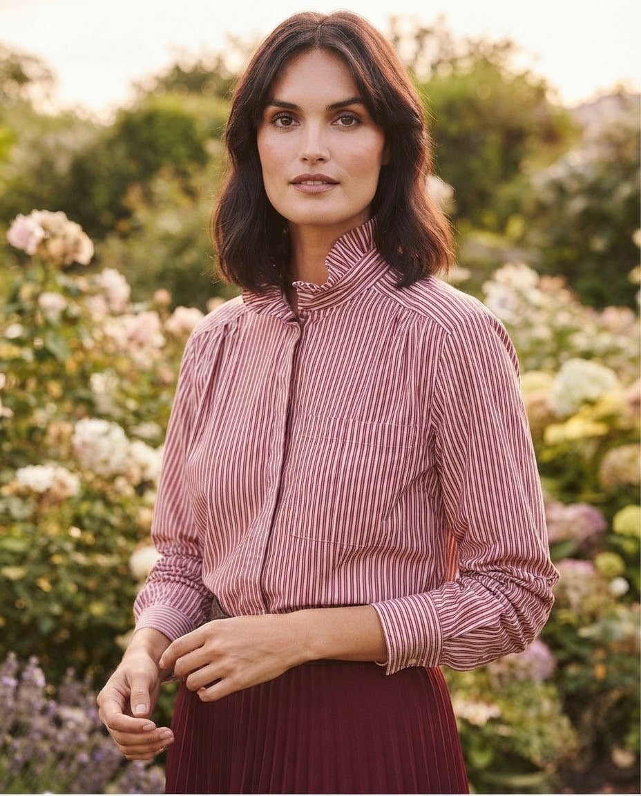 Chemise Rayée Bordeaux Col Volanté, La Garde-Robe de Nina - vue 1