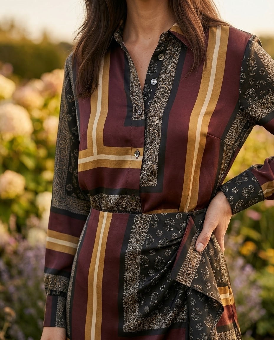 Ensemble Chemise & Jupe Imprimé Foulard Bordeaux & Moutarde, La Garde-Robe de Nina - vue 3