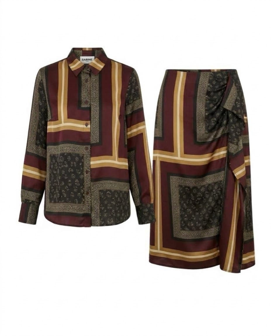 Ensemble Chemise & Jupe Imprimé Foulard Bordeaux & Moutarde, La Garde-Robe de Nina - vue 5