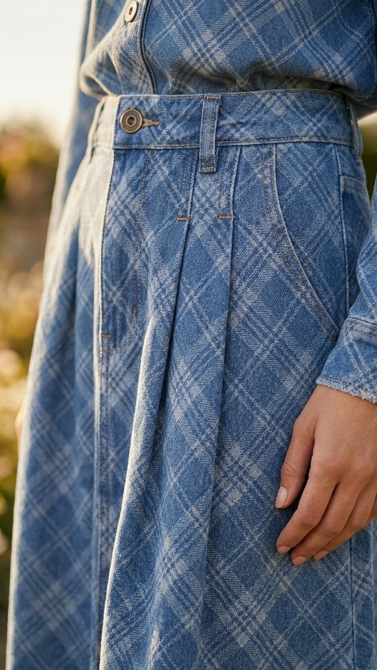 Ensemble Chemise & Jupe Jean Carreaux Bleu, La Garde-Robe de Nina - vue 3