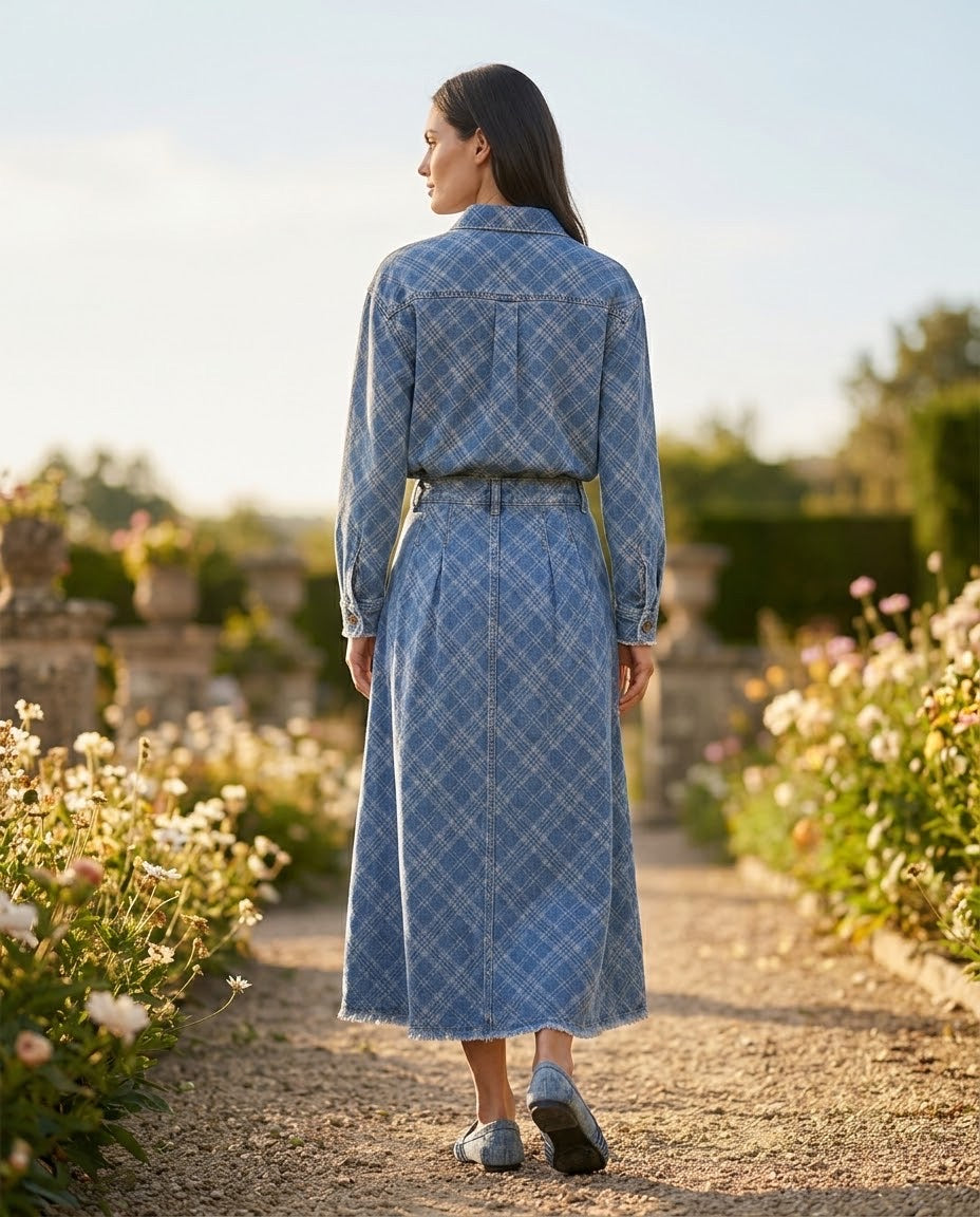 Ensemble Chemise & Jupe Jean Carreaux Bleu, La Garde-Robe de Nina - vue 4