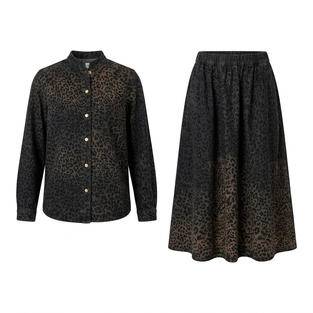 Ensemble Chemise Pression & Jupe Jean Léopard Noir, La Garde-Robe de Nina - vue 4