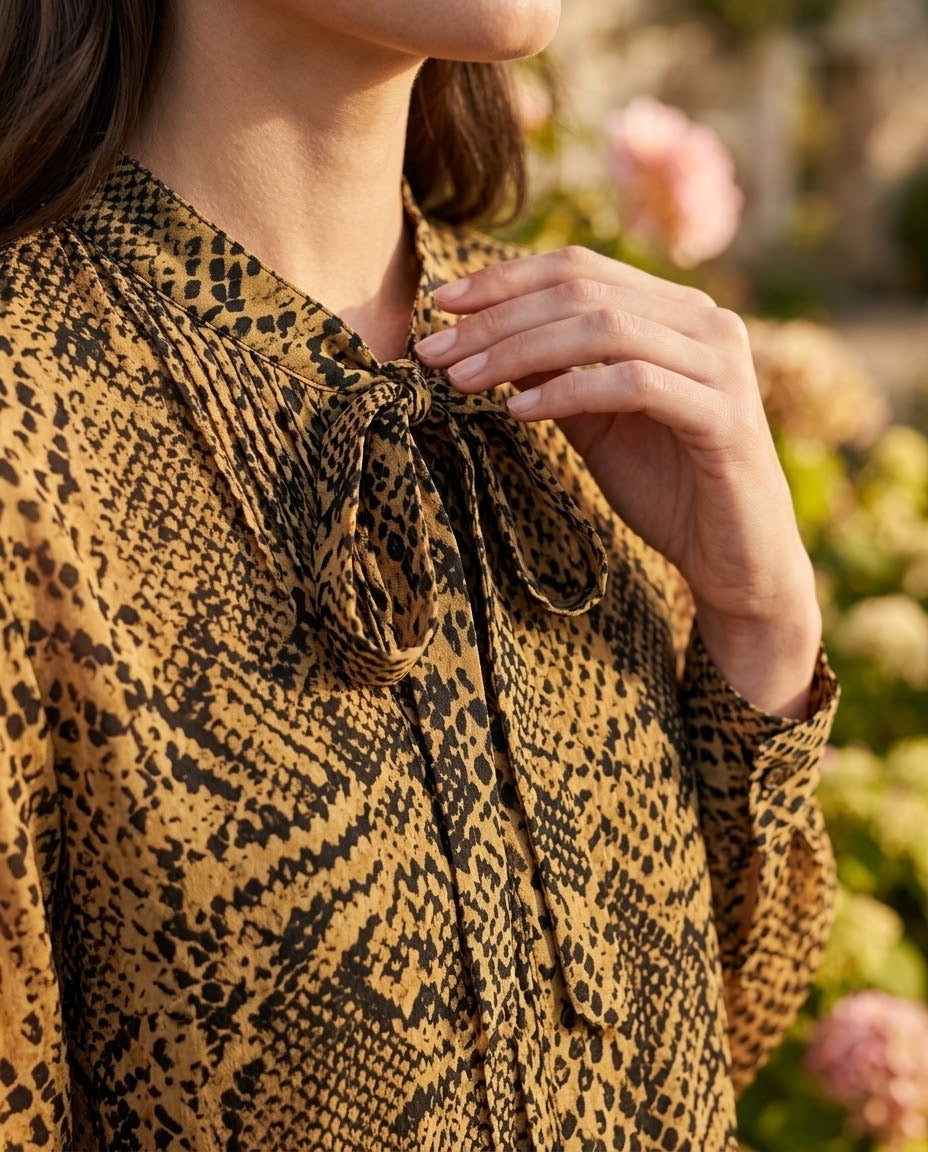 Ensemble Chemisier & Jupe Imprimé Python Camel/Noir, La Garde-Robe de Nina - vue 7
