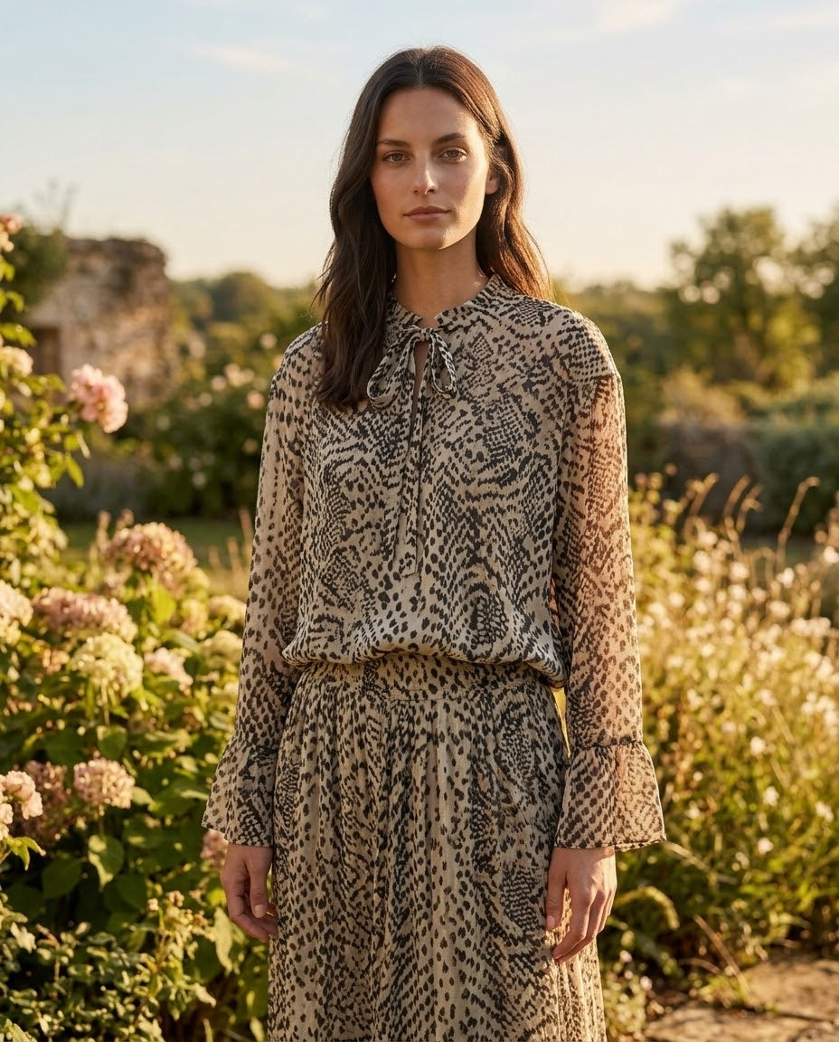 Ensemble Chemisier & Jupe Imprimé Python Beige/Noir, La Garde-Robe de Nina - vue 2