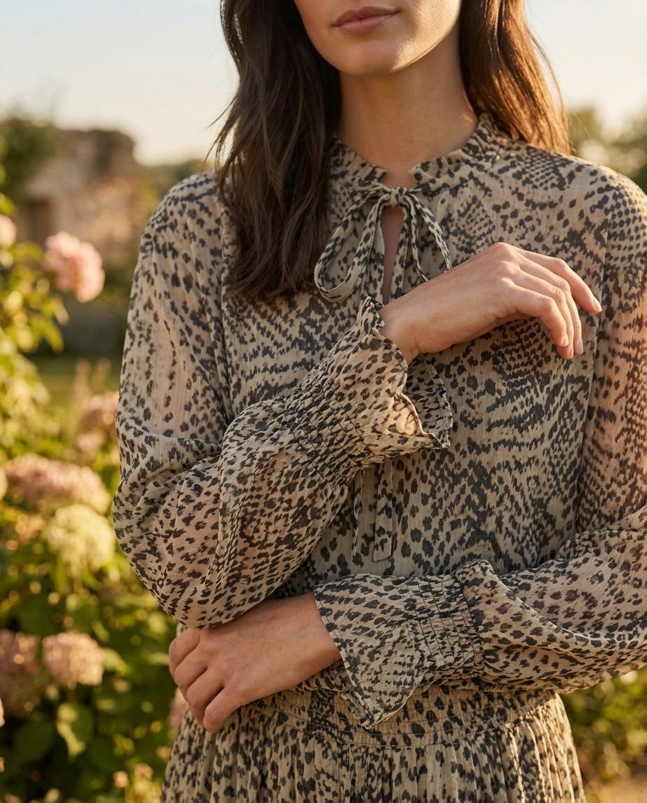 Ensemble Chemisier & Jupe Imprimé Python Beige/Noir, La Garde-Robe de Nina - vue 4