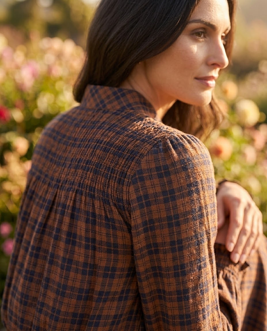 Ensemble Chemisier & Jupe Petits Carreaux Tartan Marron/Bleu, La Garde-Robe de Nina - vue 3