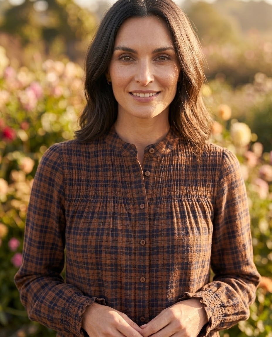 Ensemble Chemisier & Jupe Petits Carreaux Tartan Marron/Bleu, La Garde-Robe de Nina - vue 4