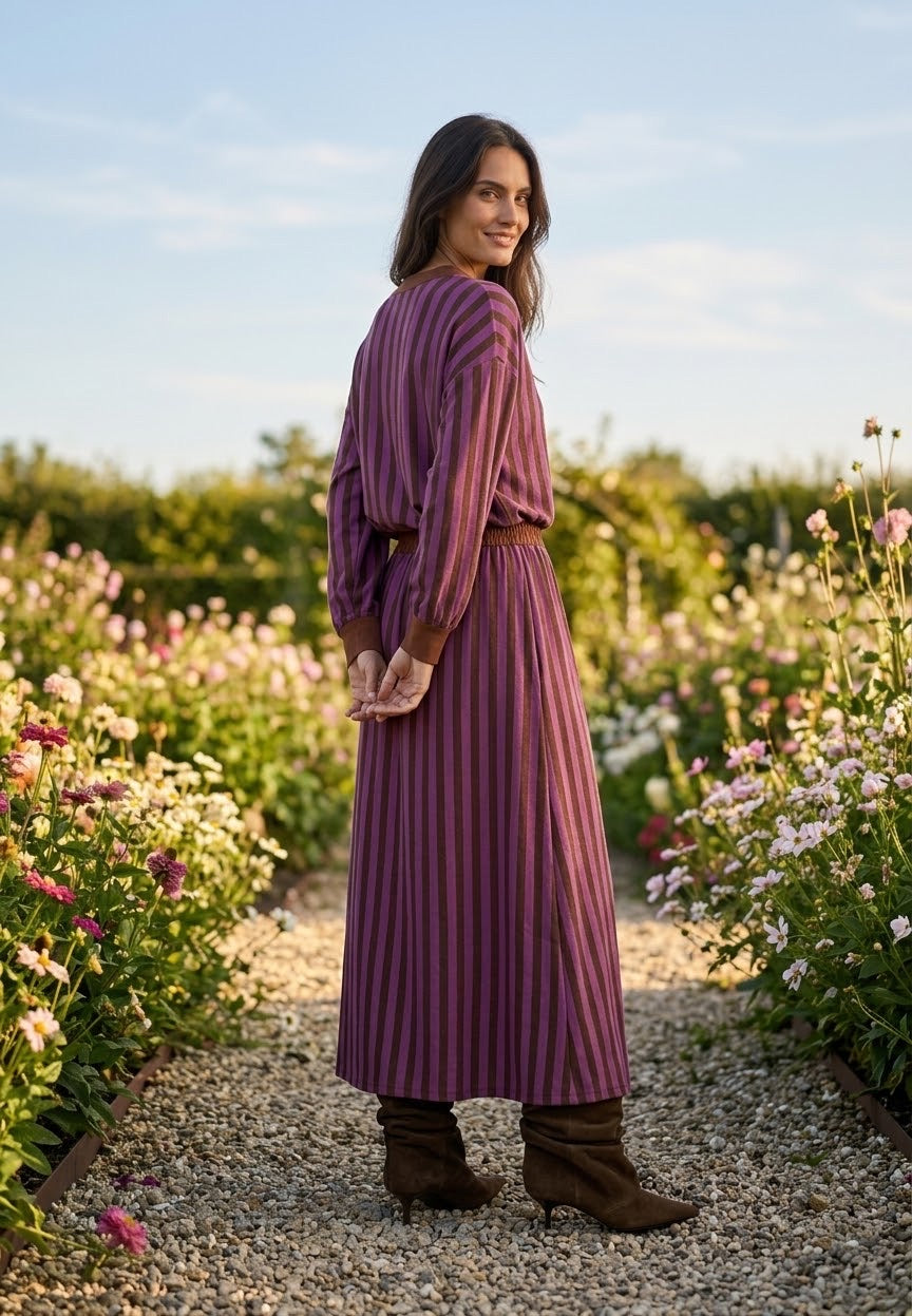Ensemble Chemisier & Jupe Rayé Violet/Choco, La Garde-Robe de Nina - vue 2