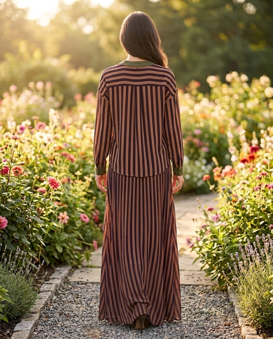 Ensemble Chemisier & Jupe Rayé Violet/Choco, La Garde-Robe de Nina - vue 5