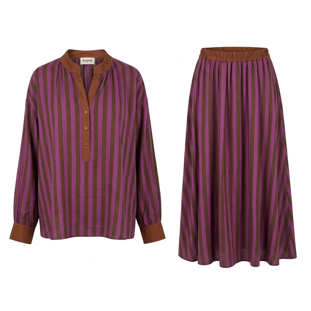 Ensemble Chemisier & Jupe Rayé Violet/Choco, La Garde-Robe de Nina - vue 6