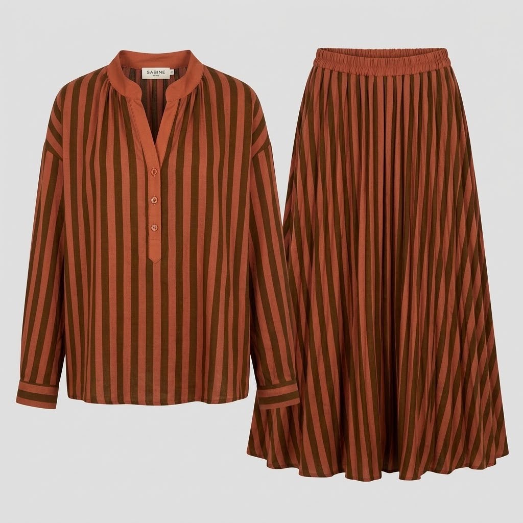 Ensemble Chemisier & Jupe Rayé Orange, La Garde-Robe de Nina - vue 2