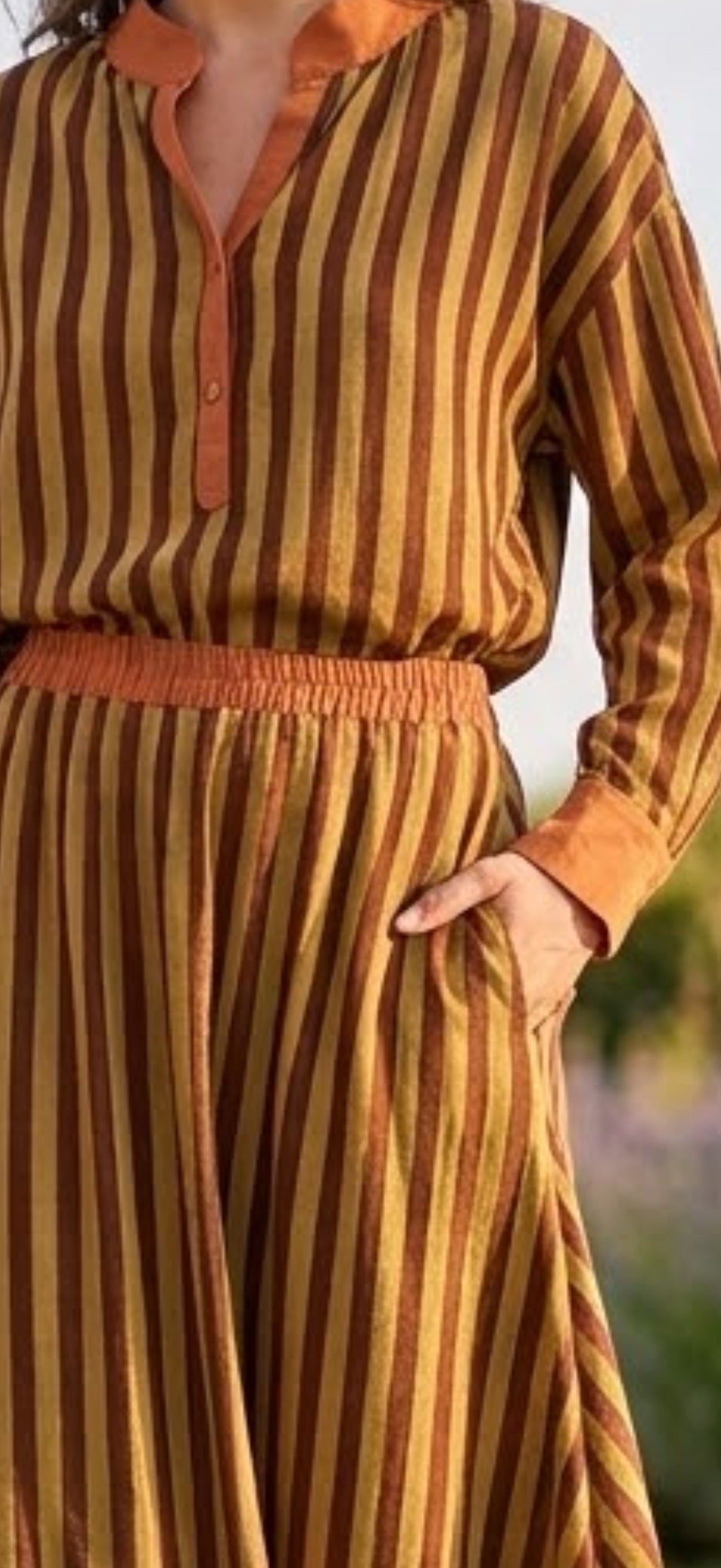 Ensemble Chemisier & Jupe Rayé Vert anis/Choco, La Garde-Robe de Nina - vue 2