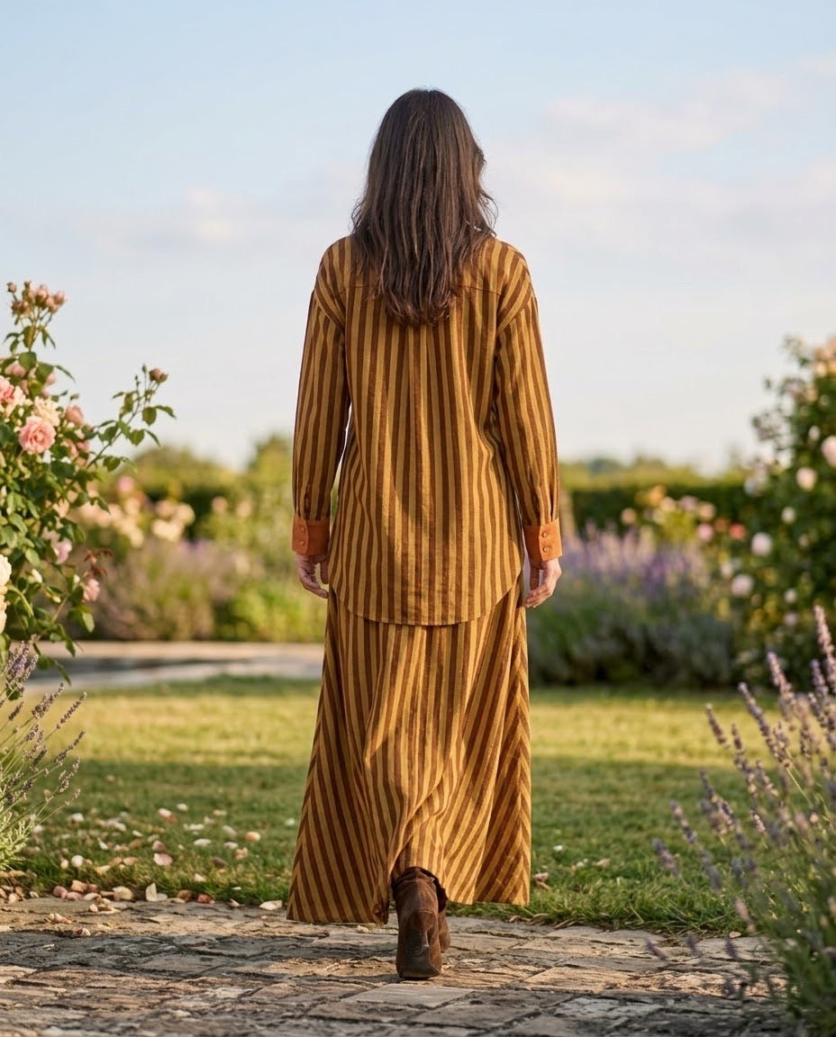 Ensemble Chemisier & Jupe Rayé Vert anis/Choco, La Garde-Robe de Nina - vue 3