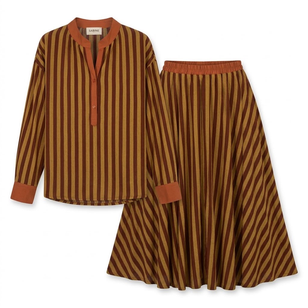 Ensemble Chemisier & Jupe Rayé Vert anis/Choco, La Garde-Robe de Nina - vue 4